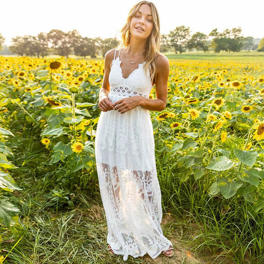Women's Clothing V-neck Strap Lace Dress Temperament - Velora