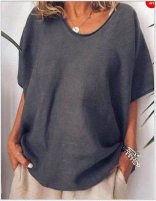 Spring Summer Loose Short Sleeves cotton linen blouse top Women Summer Tops - Velora