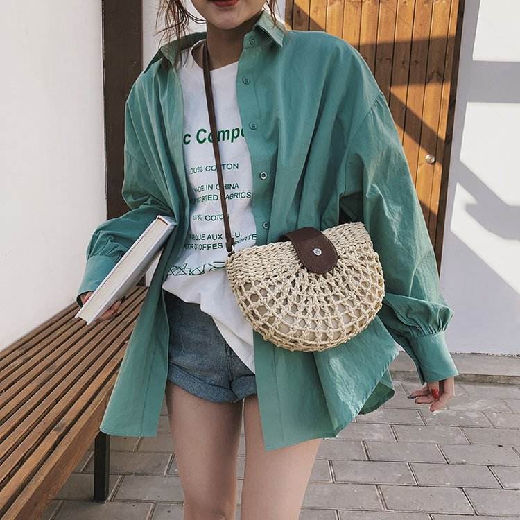 One-Shoulder Saddle Bag Fashion Messenger Straw weave Summer Bag - Velora