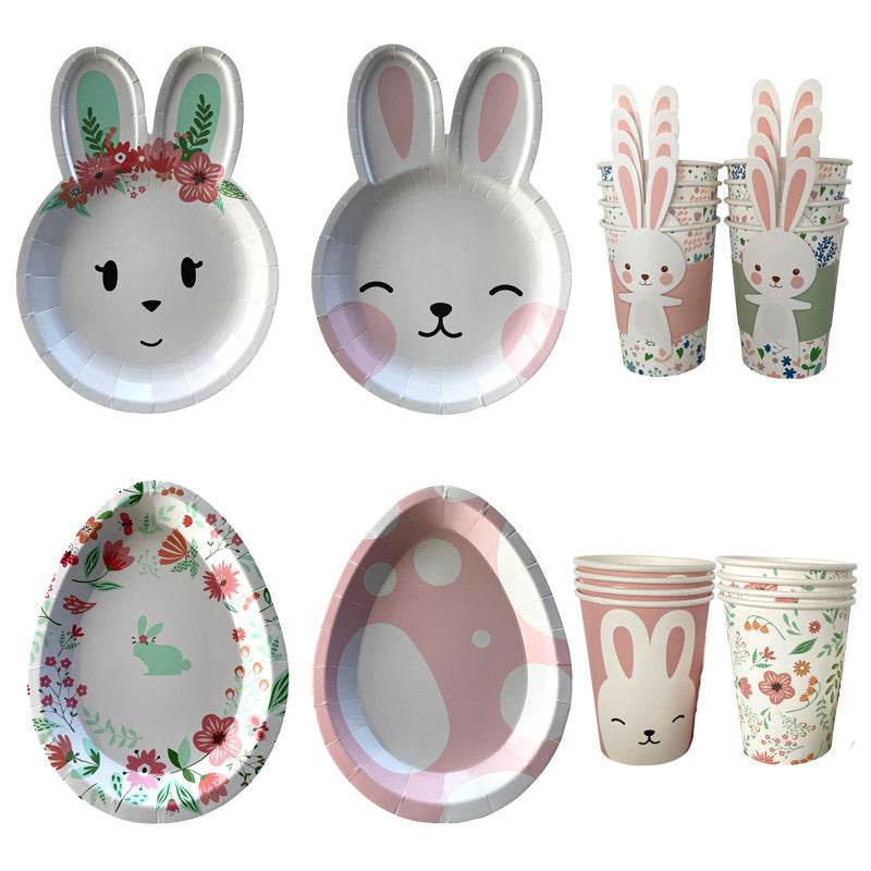 Easter Rabbit Paper Plate Eggs Bunny Paper Cup Plates Happy Easter Party Supplies Easter Gift - Velora