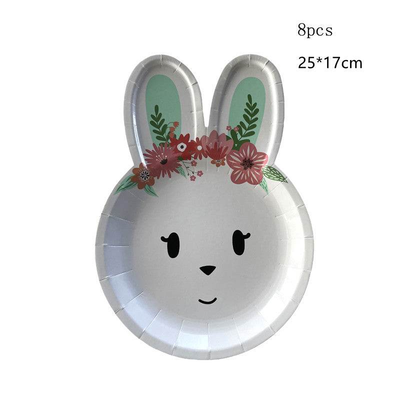 Easter Rabbit Paper Plate Eggs Bunny Paper Cup Plates Happy Easter Party Supplies Easter Gift - Velora