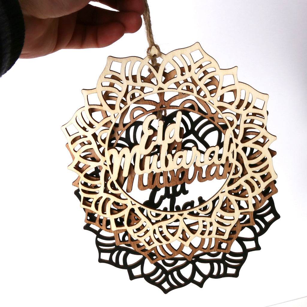 Wooden Crafts Hanging Pendants Eid Mubarak Home Ramadan Decorations - Velora