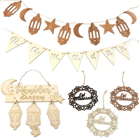 Wooden Crafts Hanging Pendants Eid Mubarak Home Ramadan Decorations - Velora