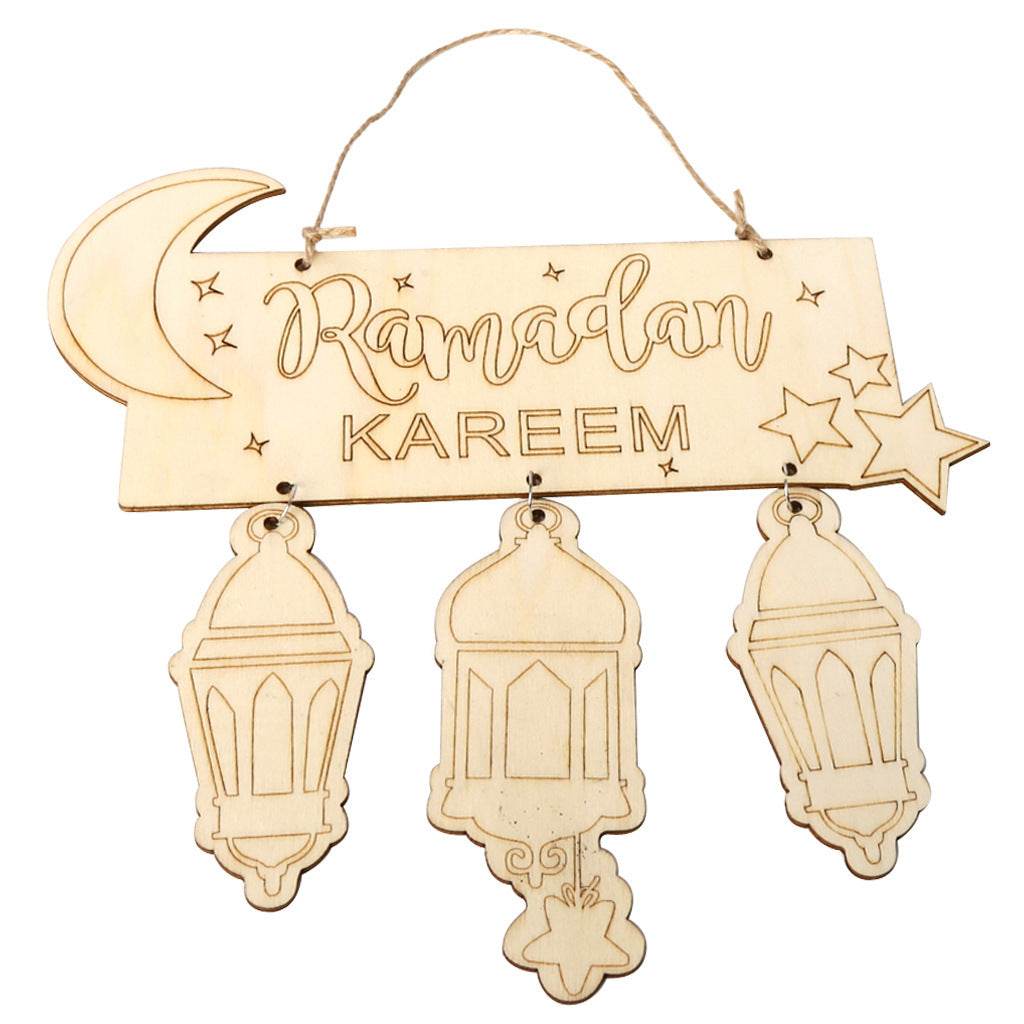 Wooden Crafts Hanging Pendants Eid Mubarak Home Ramadan Decorations - Velora