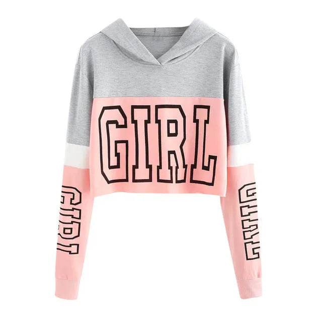 Girls Fashion Hoodie Crop Top Sweatshirt Pullover Women Patchwork - Velora