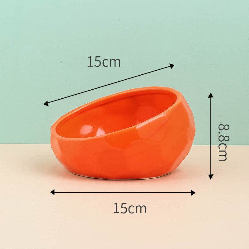Pet Supplies Bowl Ceramic Cat Bowl Dog Bowl Oblique Mouth - Velora