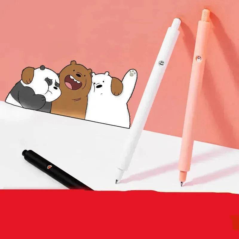 MINISO Color Stationery Black Sign Pen Cute Cartoon Bare Bear Press Gel Pen - Velora