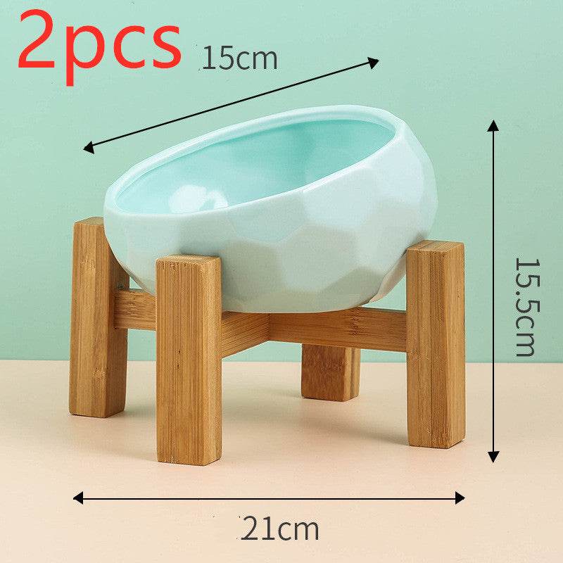 Pet Supplies Bowl Ceramic Cat Bowl Dog Bowl Oblique Mouth - Velora