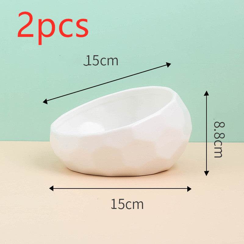 Pet Supplies Bowl Ceramic Cat Bowl Dog Bowl Oblique Mouth - Velora