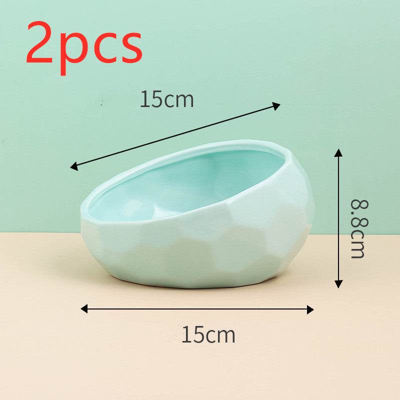Pet Supplies Bowl Ceramic Cat Bowl Dog Bowl Oblique Mouth - Velora
