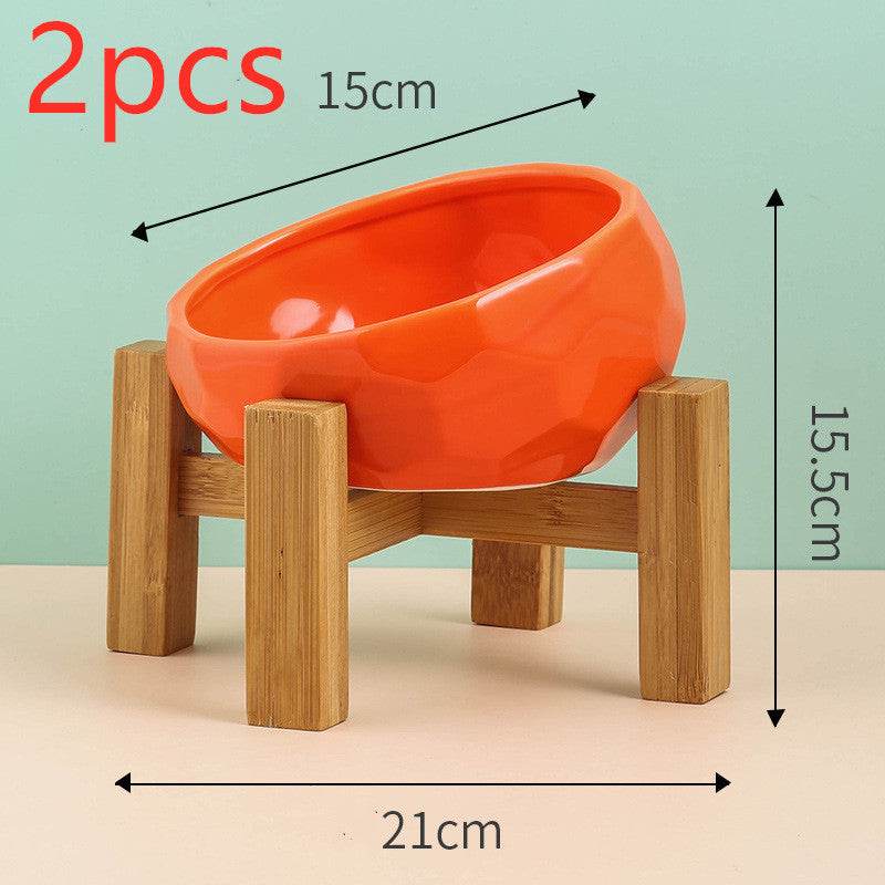 Pet Supplies Bowl Ceramic Cat Bowl Dog Bowl Oblique Mouth - Velora