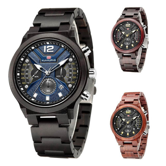 Function Chronograph Fashion Sport Quartz Wood Watch - Velora