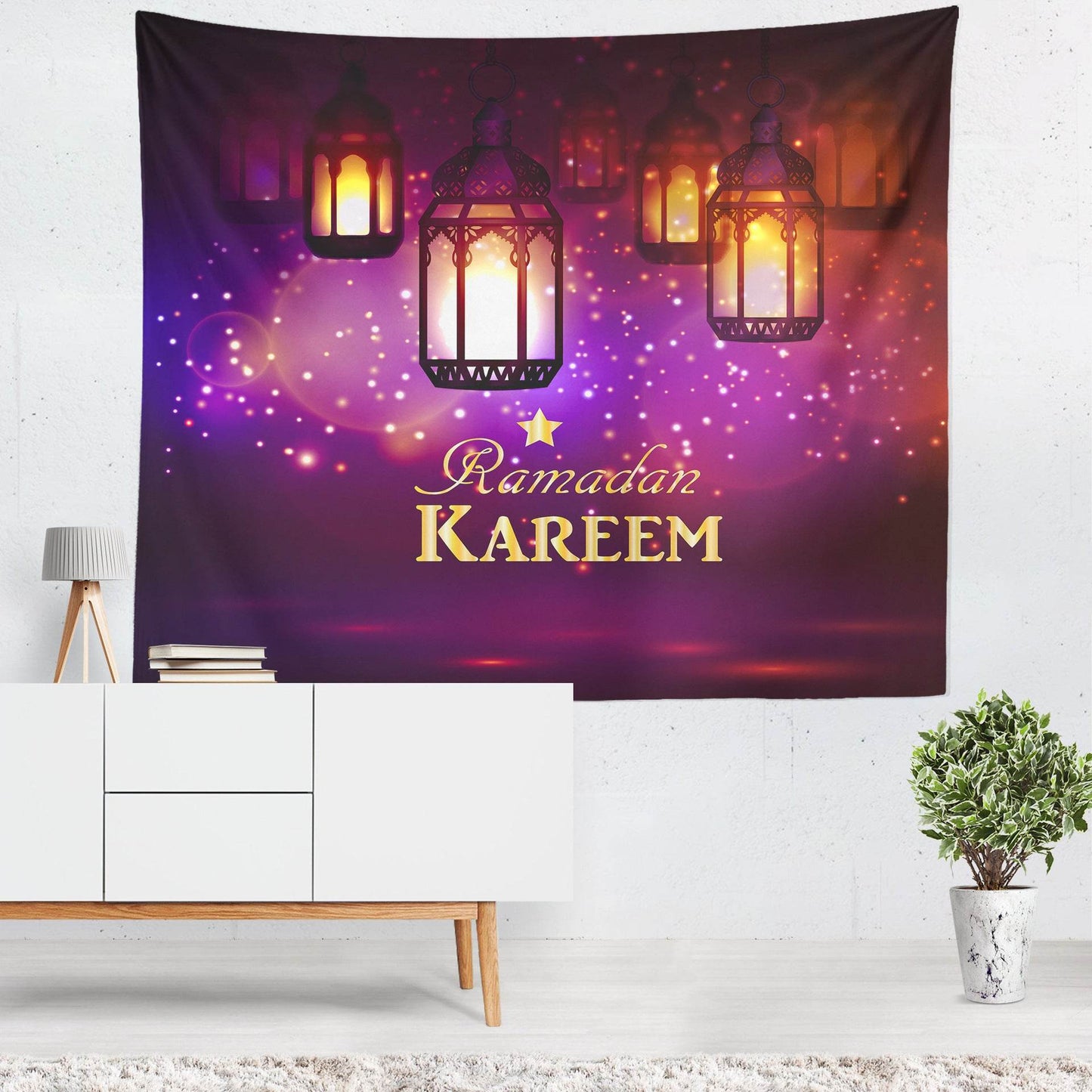 Colorful Lantern Living Room Bedroom Ramadan Tapestry Eid Mubarak Wall Carpet Mural - Velora