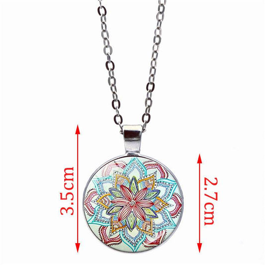 Blue Charm Mandala Necklace Buddhism Chakra Om India - Velora