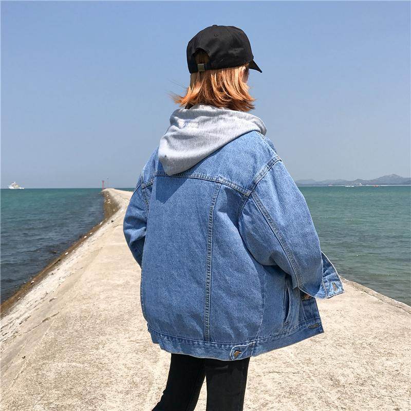 Casual Plain Oversized Hoodie Denim Jacket Unisex - Velora