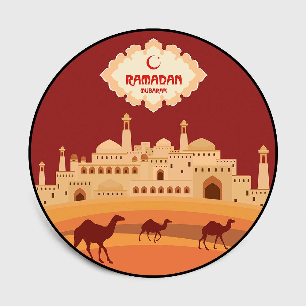 Islamic Ramadan Festival Moon Camel Church Round Living Room Bedroom Floor Mat Carpet - Velora
