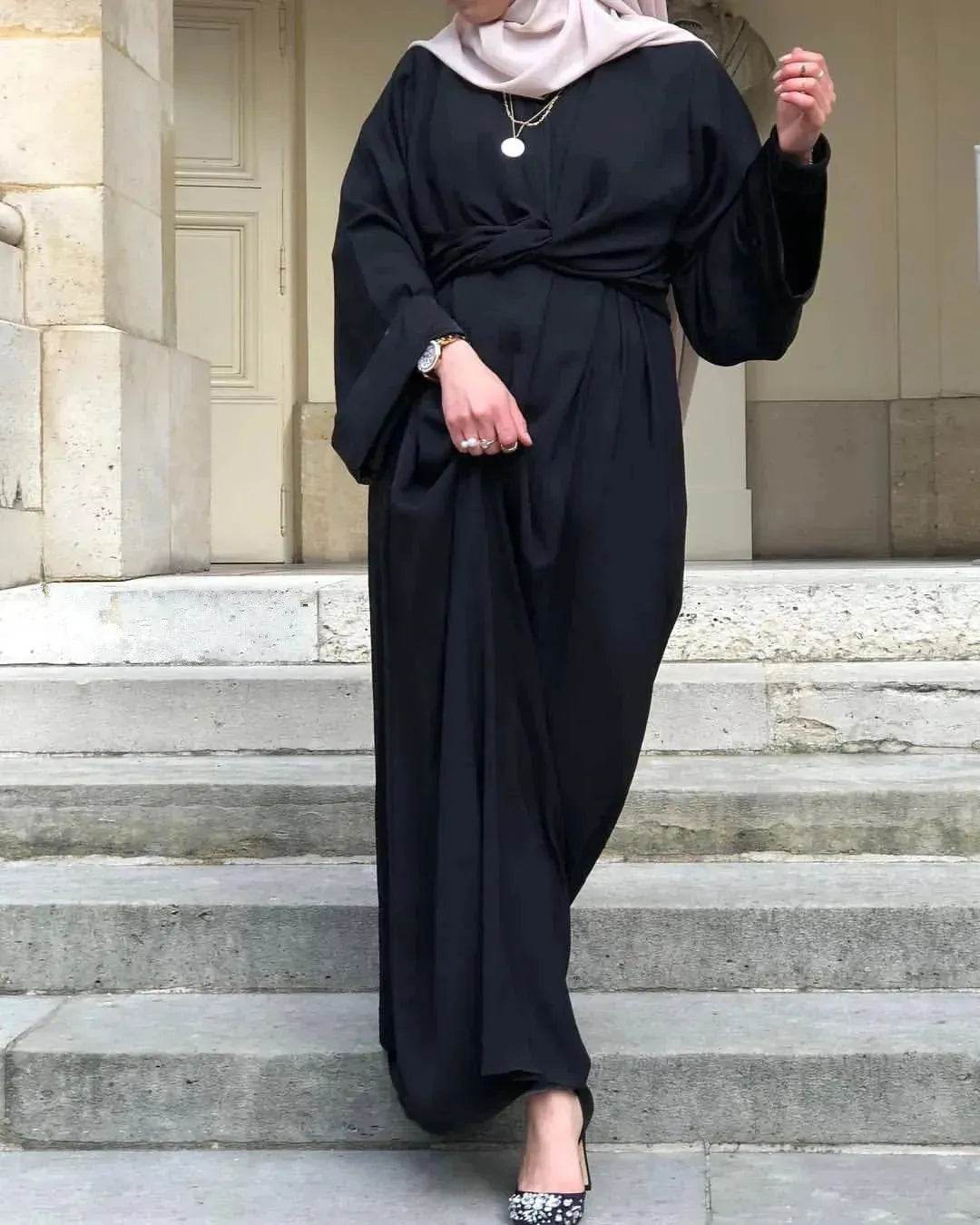 Fashion Plain Abaya dress for ArabMiddle East Dubai Arab Turkey Women Ramadan Eid Jalabiya for Women - Velora