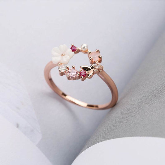 Creative Jewelry Butterfly Flower Real Rose Gold Ring Women'S Accessories Jewelry - Velora