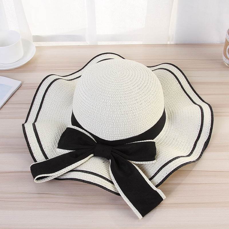 Summer Sun Hat Women Straw Hats Sunshade Panama Hat Fashion Bow Beach Hat Foldable Travel Caps - Velora