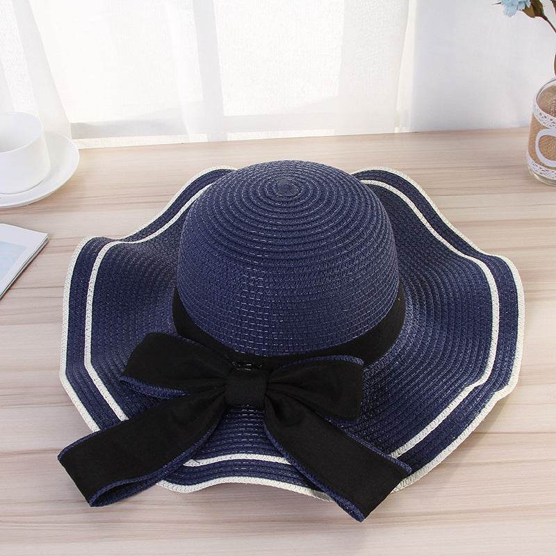 Summer Sun Hat Women Straw Hats Sunshade Panama Hat Fashion Bow Beach Hat Foldable Travel Caps - Velora