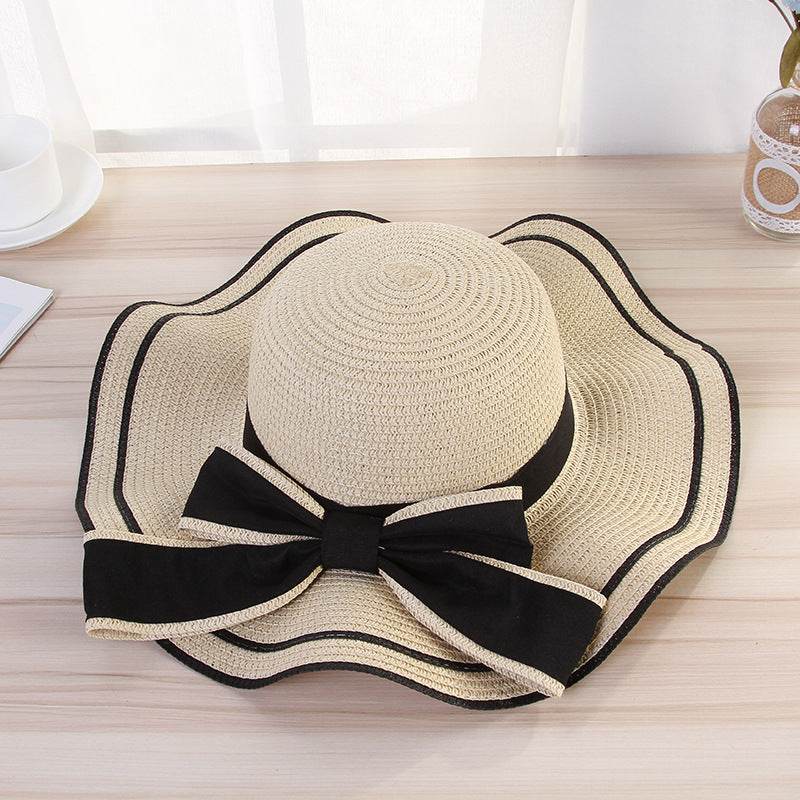 Summer Sun Hat Women Straw Hats Sunshade Panama Hat Fashion Bow Beach Hat Foldable Travel Caps - Velora