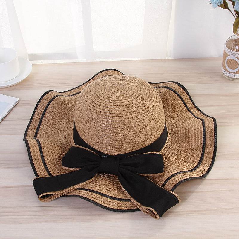 Summer Sun Hat Women Straw Hats Sunshade Panama Hat Fashion Bow Beach Hat Foldable Travel Caps - Velora