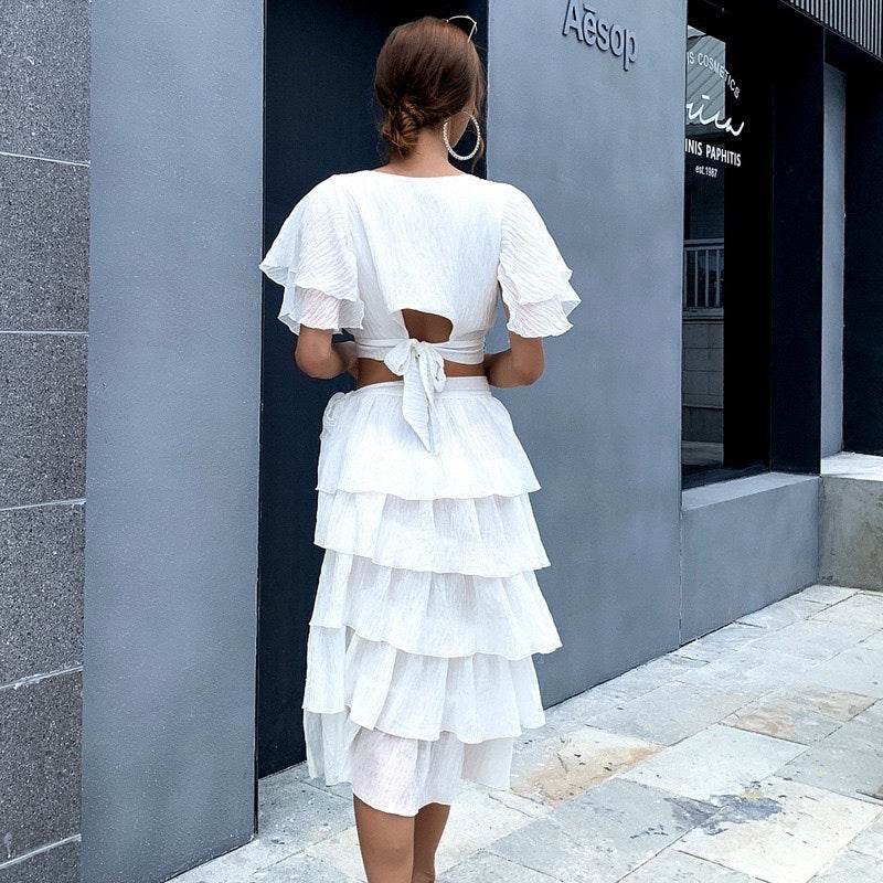 2pcs Summer White Vacation Resort Beach Outfit set summer fashion - Velora