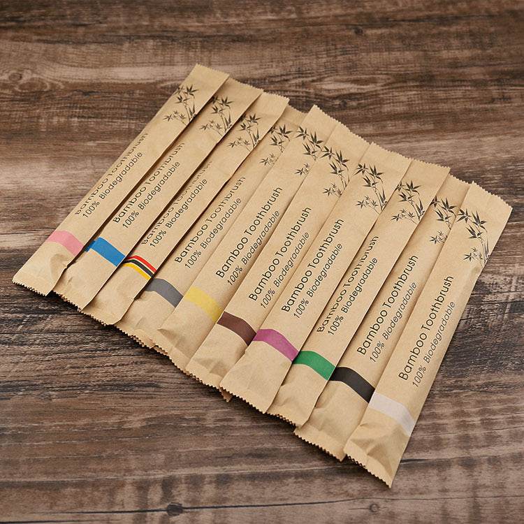 Flat Bamboo Toothbrush Kraft Paper Bag Toothbrush - Velora