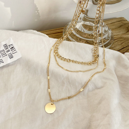 Women's Multilayer Necklace Ins Fashion Disc Pendant Clavicle Necklace Chains Personality Jewelry Velora