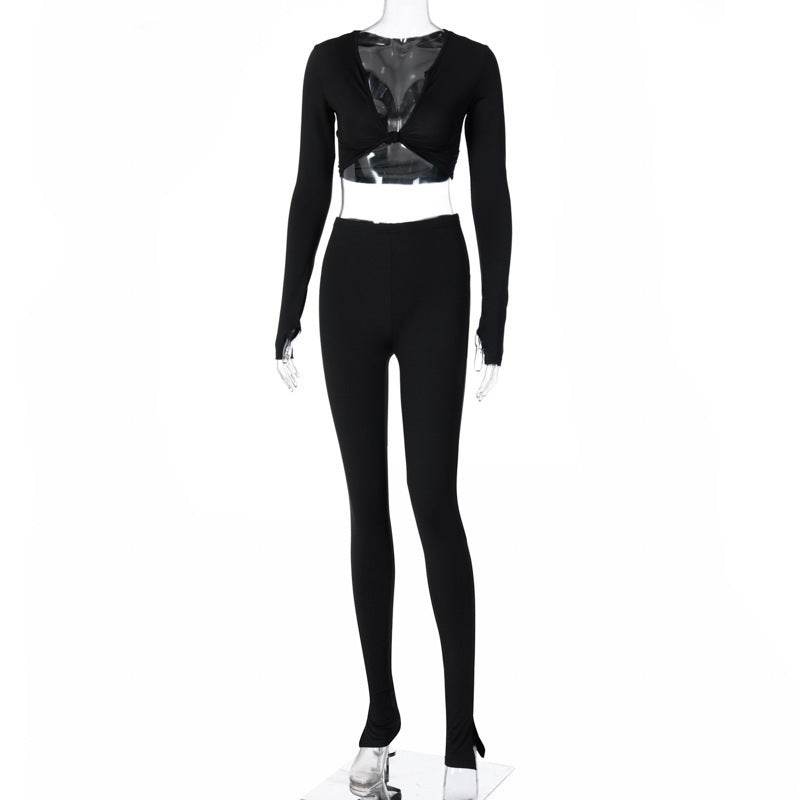 FQLWL Casual Summer 2 Two Piece Set Women Pink Outfit Long Sleeve Crop Top Leggings Women Joggers Matching Sets Ladies Tracksuit - Velora