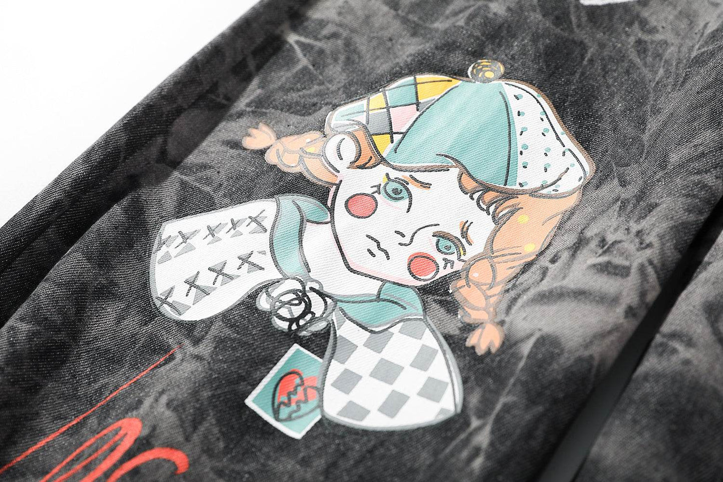 Streetwear Men Loose Denim Pants Graffiti Print Black Vintage Denim Pants Harajuku Joggers Trousers Cotton Jeans - Velora