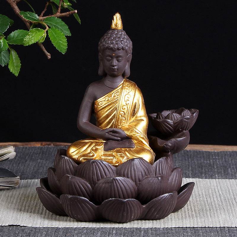Sitting Lotus Bodhisattva India Thailand Buddha Statue Purple Clay High Mountain Flowing Water Ceramic Aromatherapy Oven Lotus Cross-border Creative Decoration - Velora
