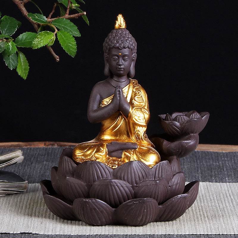 Sitting Lotus Bodhisattva India Thailand Buddha Statue Purple Clay High Mountain Flowing Water Ceramic Aromatherapy Oven Lotus Cross-border Creative Decoration - Velora