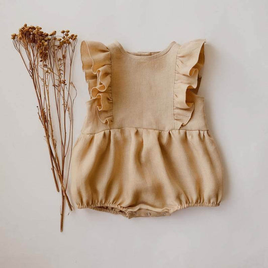 Baby Romper Baby Romper Cotton And Linen Pleated Trim Triangle Romper - Velora
