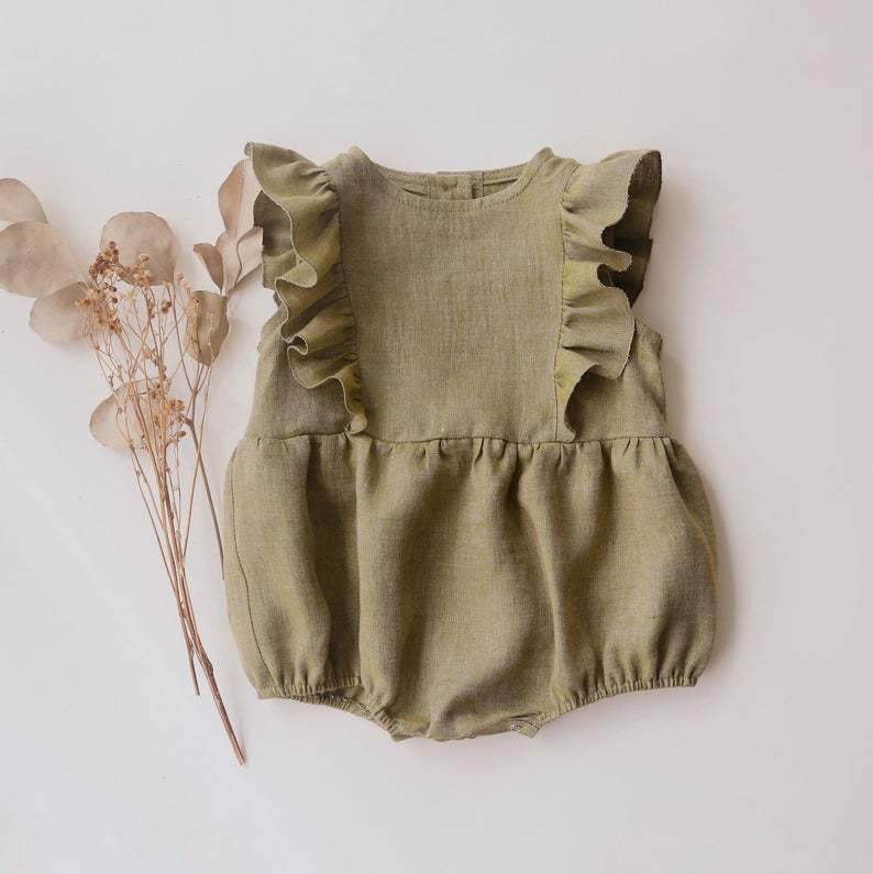 Baby Romper Baby Romper Cotton And Linen Pleated Trim Triangle Romper - Velora