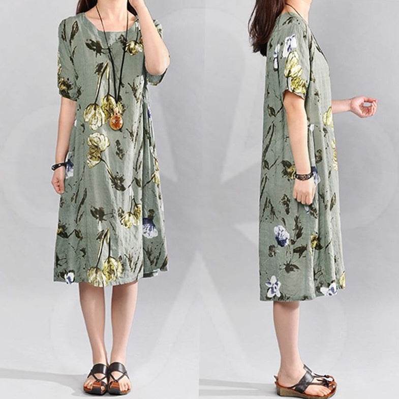 Bohemian Summer Print Loose Floral Dress For Women mum Dresses - Velora