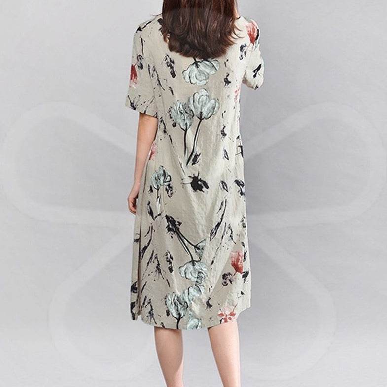 Bohemian Summer Print Loose Floral Dress For Women mum Dresses - Velora