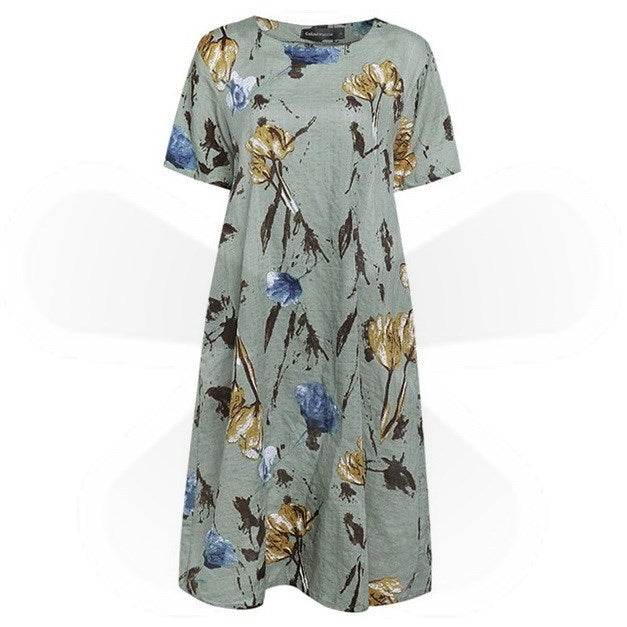 Bohemian Summer Print Loose Floral Dress For Women mum Dresses - Velora