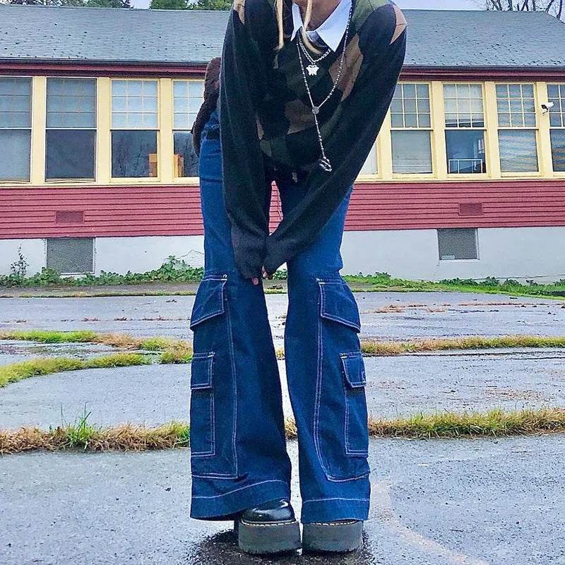 Women's High-waist Casual Trousers With Pocket Drape Bootcut Jeans - Velora