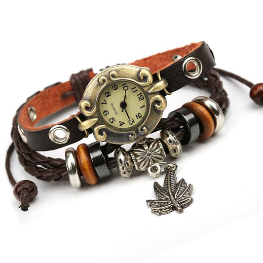 Factory Direct Genuine Leather Bracelet Watch Retro Leather Bracelet Watch Beaded Bracelet Yiwu Wholesale Jewelry - Velora