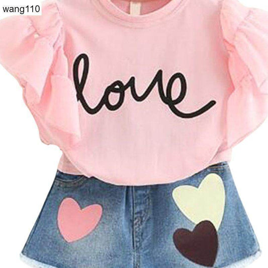 Summer Kids Girls Clothing Sets 2 pcs T-shirt Hole Pants Set - Velora