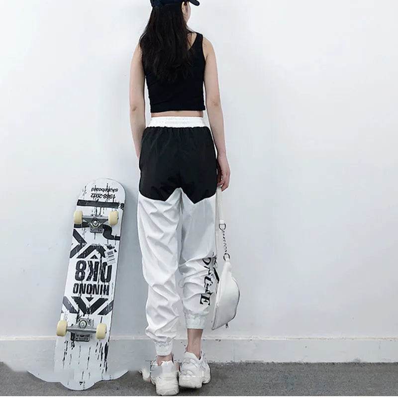High Waist Letter Spliced Cargo Pants Women Loose Harajuku - Velora