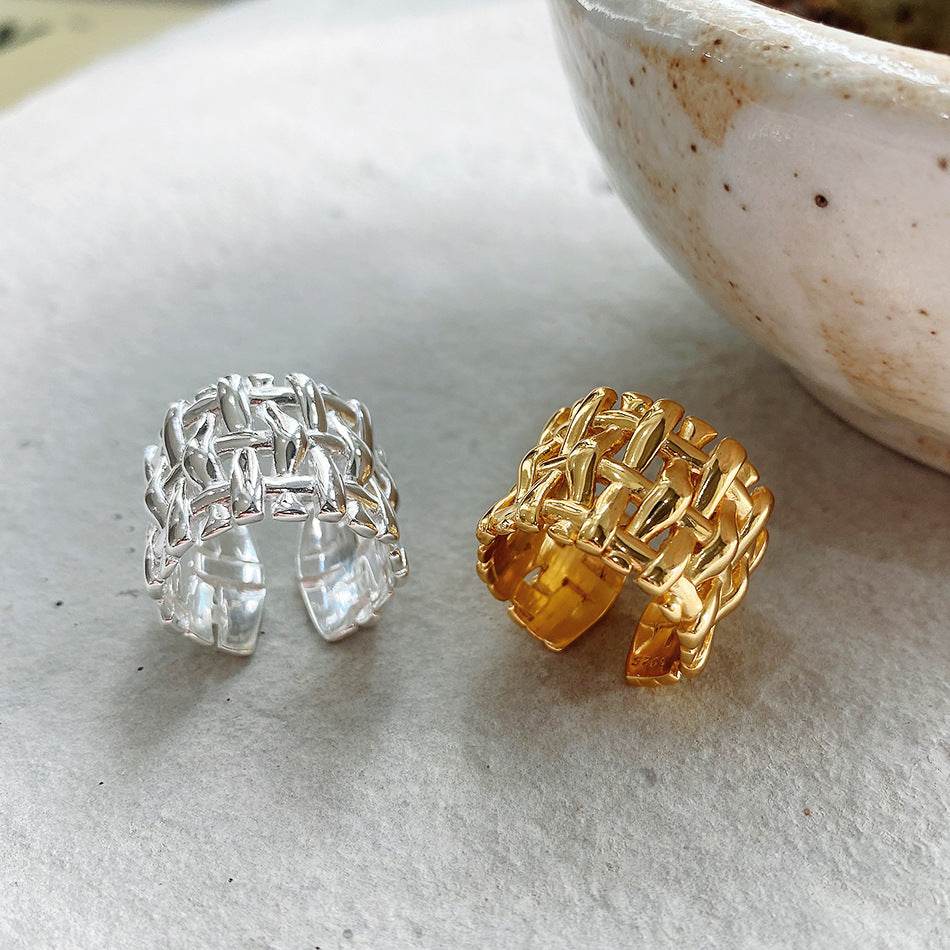 Woven Ring Women European And American Hollow Cross Wide Version Live Simple Ring - Velora