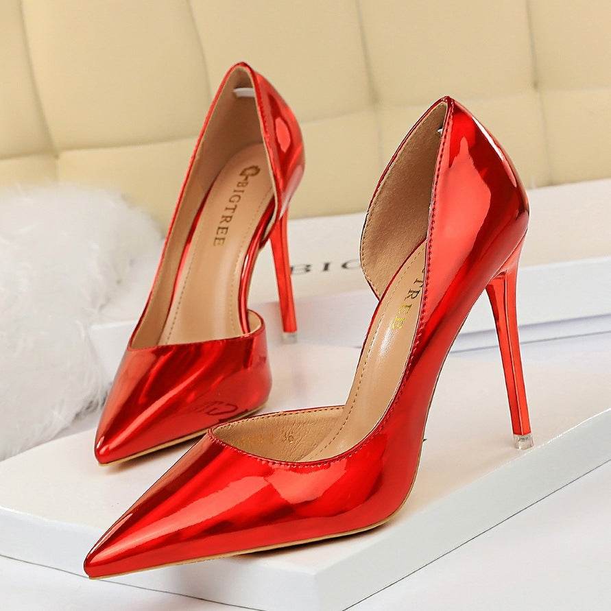 Metallic High Heels Stiletto High Heel Side Hollow Sexy Nightclub Women's Singles Shoes - Velora