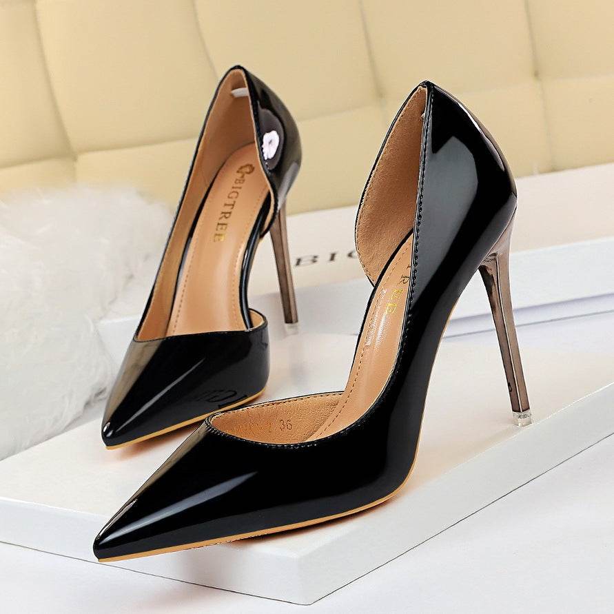 Metallic High Heels Stiletto High Heel Side Hollow Sexy Nightclub Women's Singles Shoes - Velora