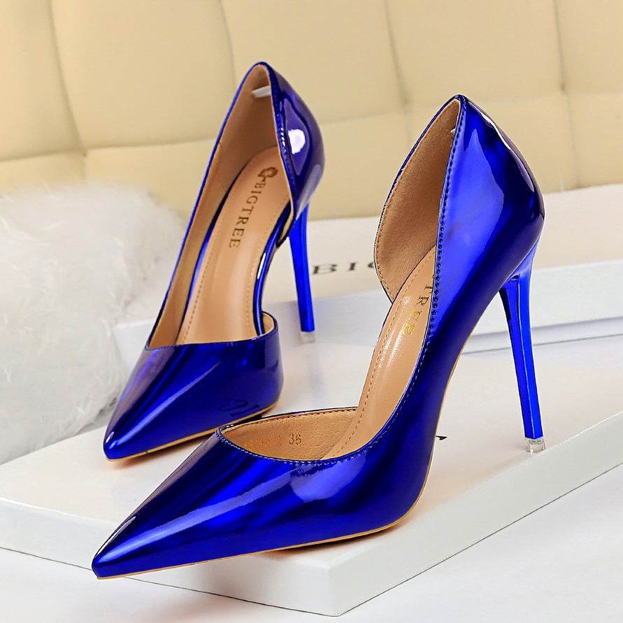 Metallic High Heels Stiletto High Heel Side Hollow Sexy Nightclub Women's Singles Shoes - Velora