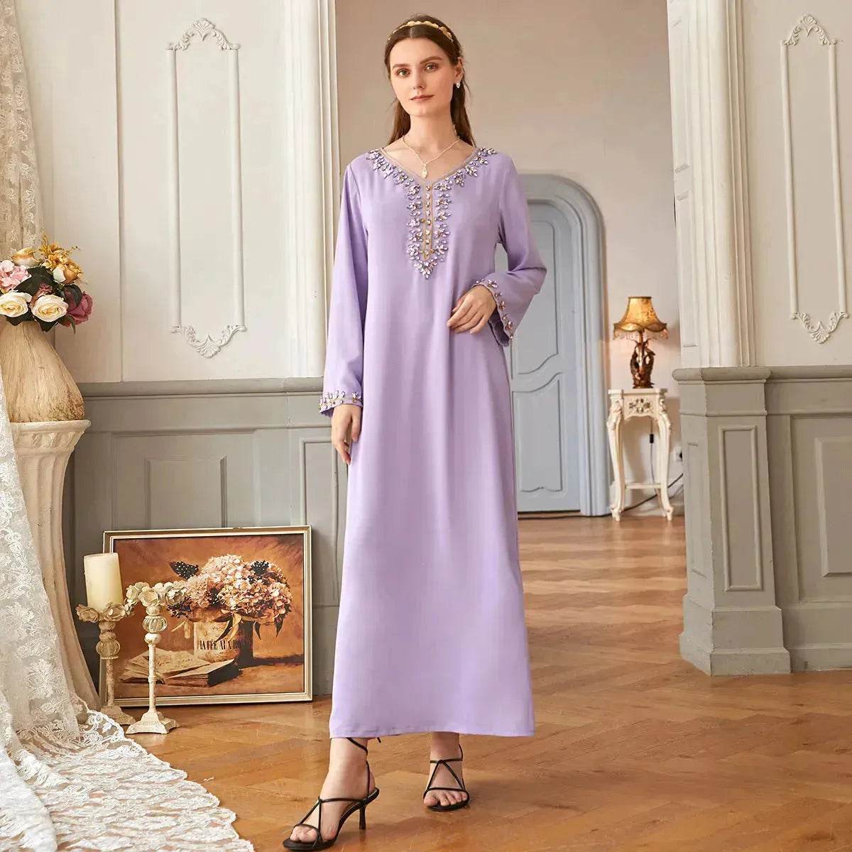 Casual Light Purple Heavy Industry Rhinestone Phnom Penh Robe Middle East Turkey Dress - Velora