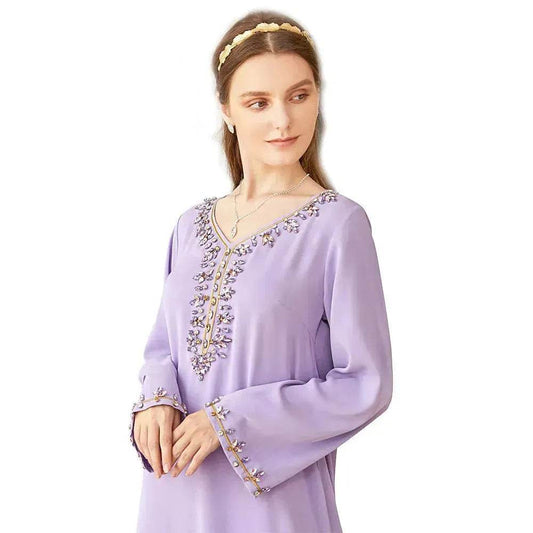 Casual Light Purple Heavy Industry Rhinestone Phnom Penh Robe Middle East Turkey Dress - Velora