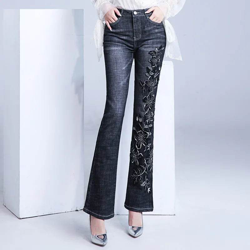 Women's Embroidered Bootcut High Waist Slim Fit Flared Jeans Trouser pant - Velora
