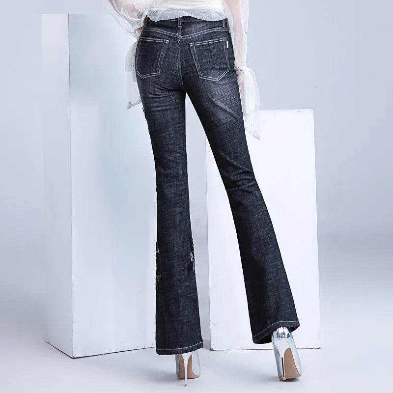 Women's Embroidered Bootcut High Waist Slim Fit Flared Jeans Trouser pant - Velora